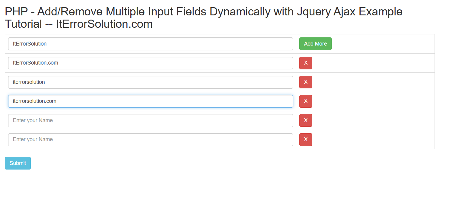 PHP - Add/Remove Multiple Input Fields Dynamically with Jquery Ajax Example Tutorial